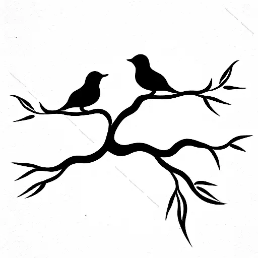Three Birds Sitting On A Tree Branch