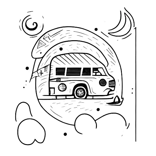 A Retro Camping Van Parked Under A Starry Night Sky