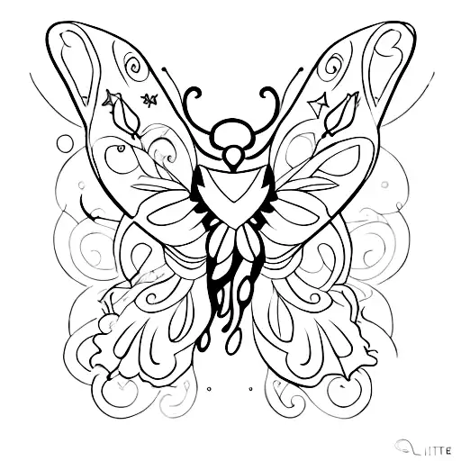 Butterfly With Ltihle Stars And Flower And A Little Deligate Fairy