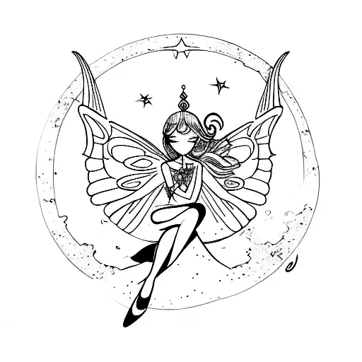 A Celestial Fairy Sitting On A Crescent Moon