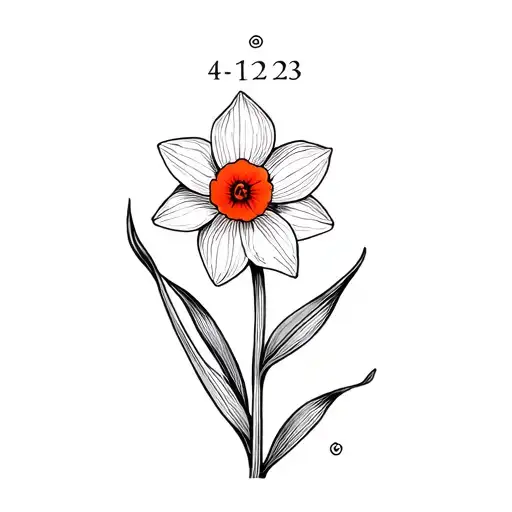 Narcissus With The Date 4-12-23 And A Cardinal