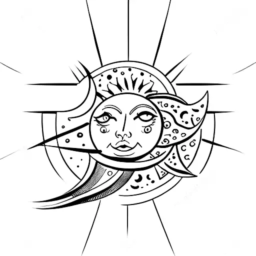 A Minimalist Tattoo Of A Crescent Moon And Sun Merging Together In An Elegant Design
