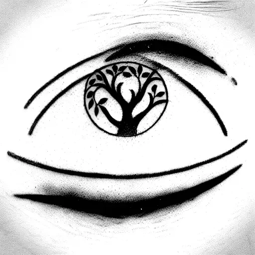 Wooden Eye With Tree Of Life Inside As A Vertical Pupil