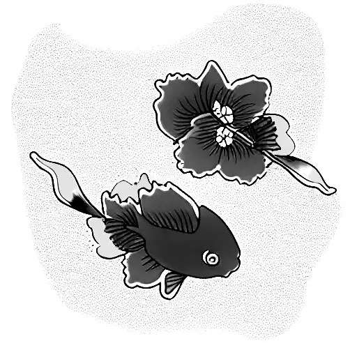 Two Pink-orange-yellow Koi Fish With Pink Sakura Blossoms