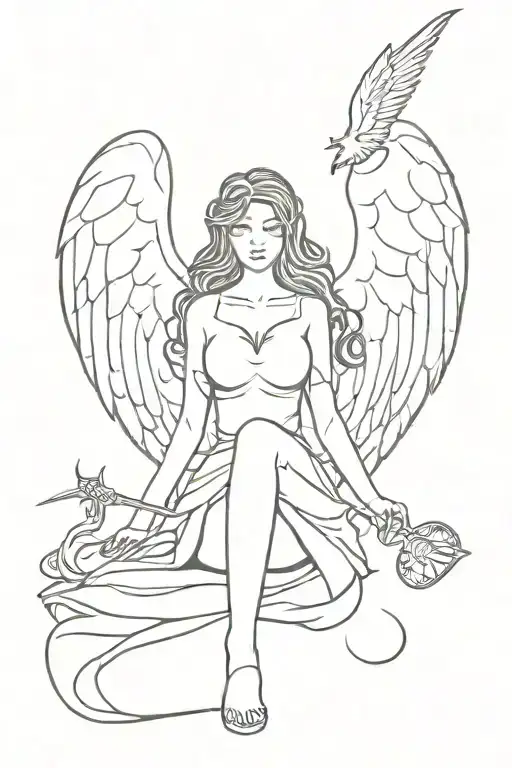 Female Angel Rising From Ashes Holding Dagger Heart