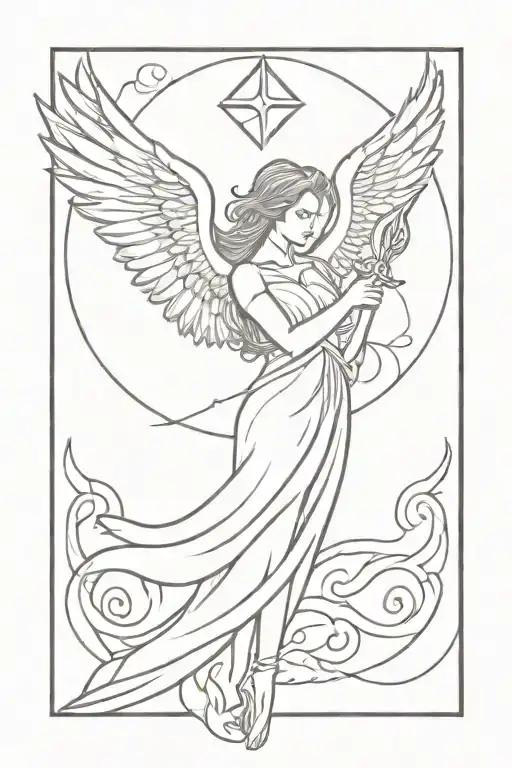 Female Angel Phoenix Rising Fire Holding Dagger Heart