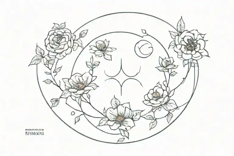 Moon Phases Intertwined With Flowers
