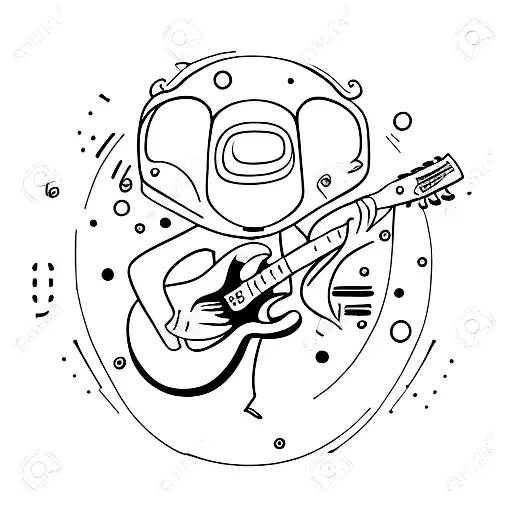 An Alien Playing A Guitar In A Minimalist Style