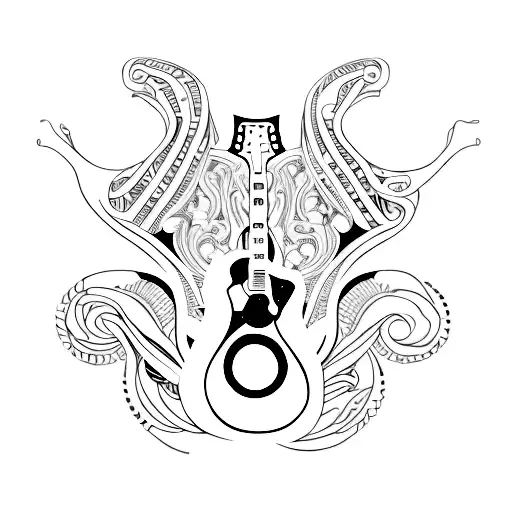 A Guitar Made Up Of Intricate Alien Patterns In A Minimalist Style