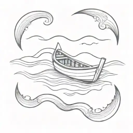 Little Rowboat And Waves Line Tattoo Design