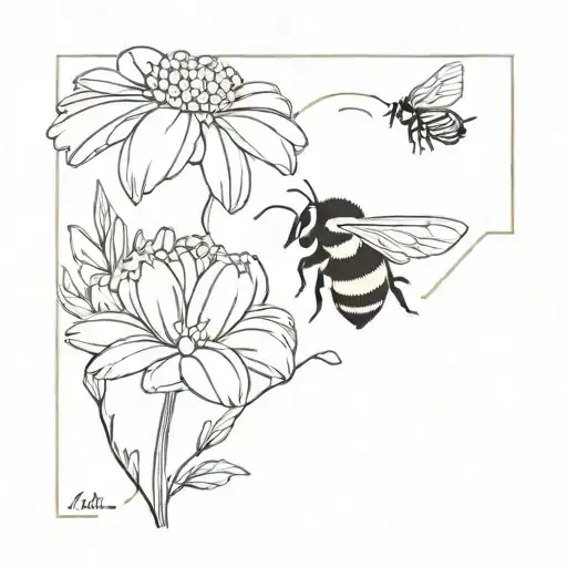 Crysanthemum And Bumble Bee Flying