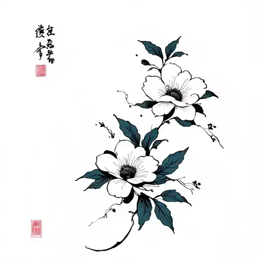 Abstract Japanese Buffer With Vague And Flower In A Setting