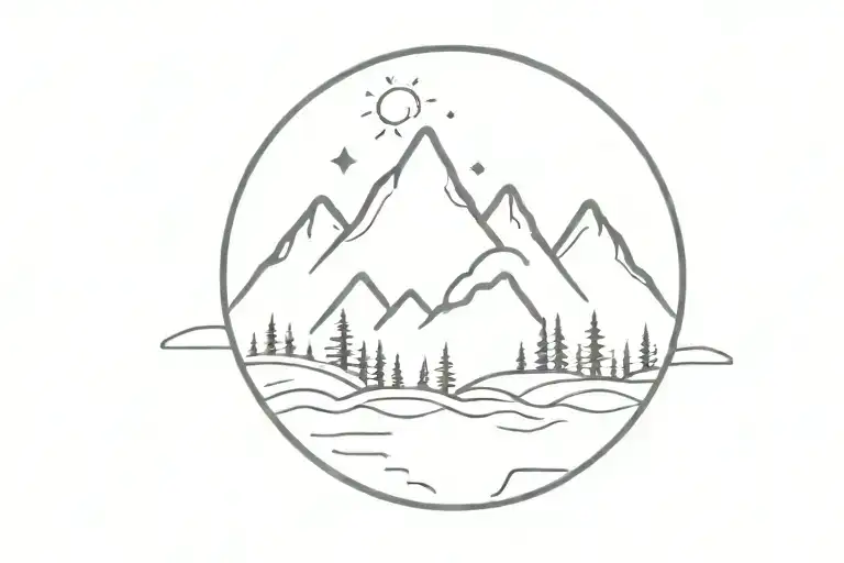 Mini Tattoo Mountains Rivers Taiga