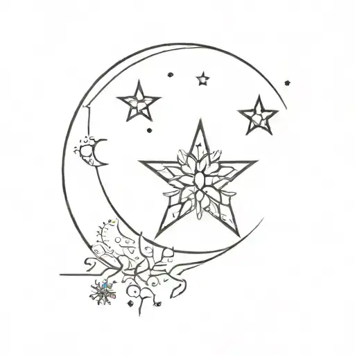 Moon With Stars And Snowflake