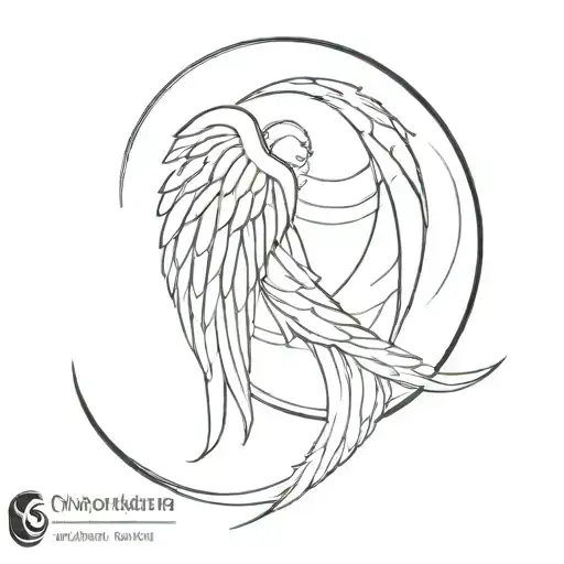 Angel Wings Coming Out Of A Crescent Moon