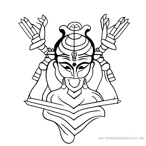 A Minimalist Black And Grey Portrait Of Maa Durga With Her Multiple Arms
