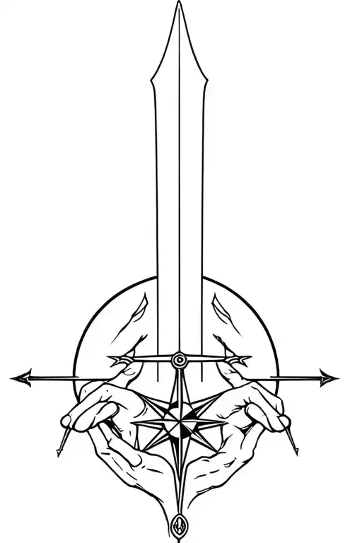 Long Sword With Devine Intervention Hands And Compass Surrounded