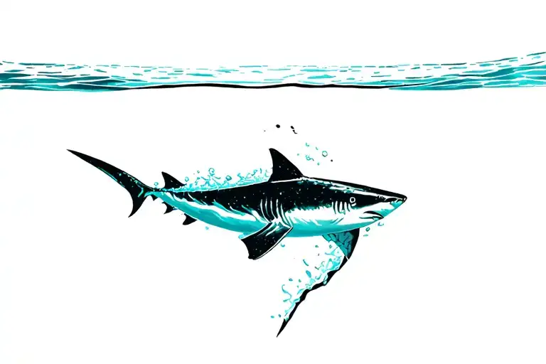 A Swimmer Who Is Half Shark Cut By The Surface Of The Water