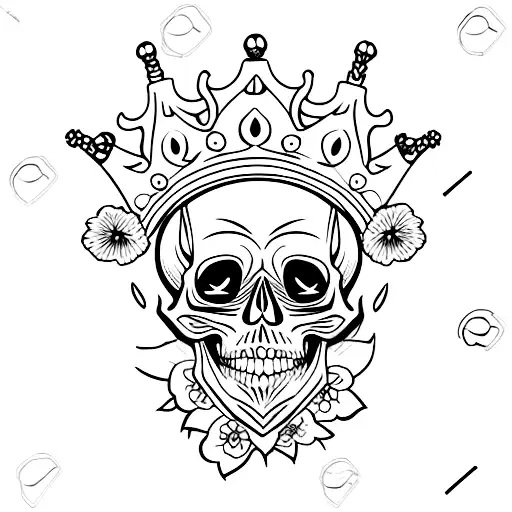 Skull With A Crown Of Lilac Flowers