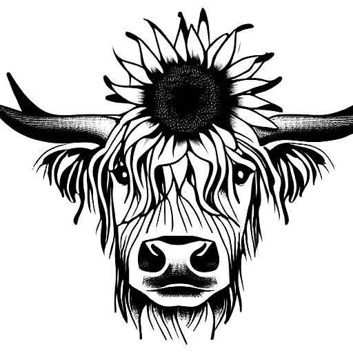 Highland Cow With Sunflower