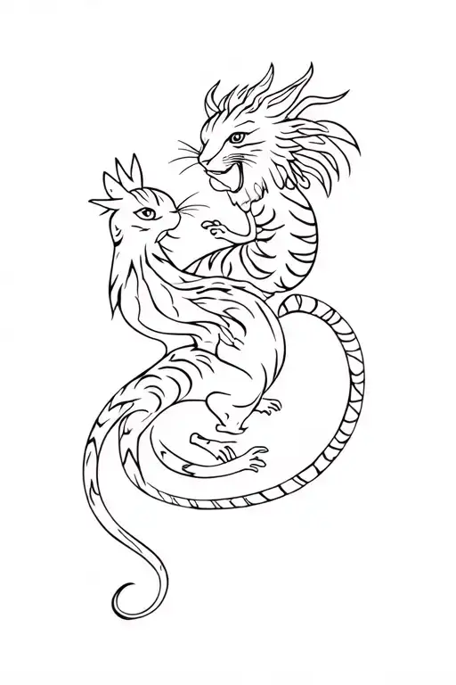 Rooster Ox Dragon Do Rat Tiger Cat Playing Together