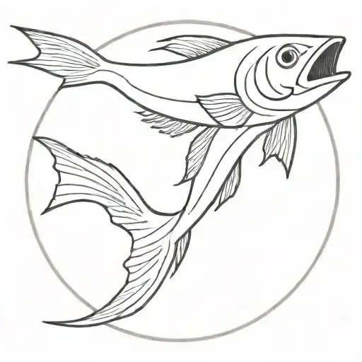 Outline Of A Wahoo Fish In Circle Tattoo Design