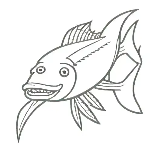 Outline Of A Cute Wahoo Fish In Circle Tattoo Design