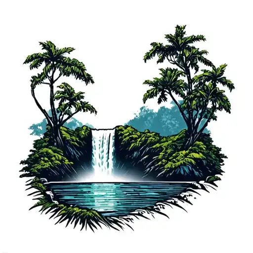 Hawaii Waterfall And Trees