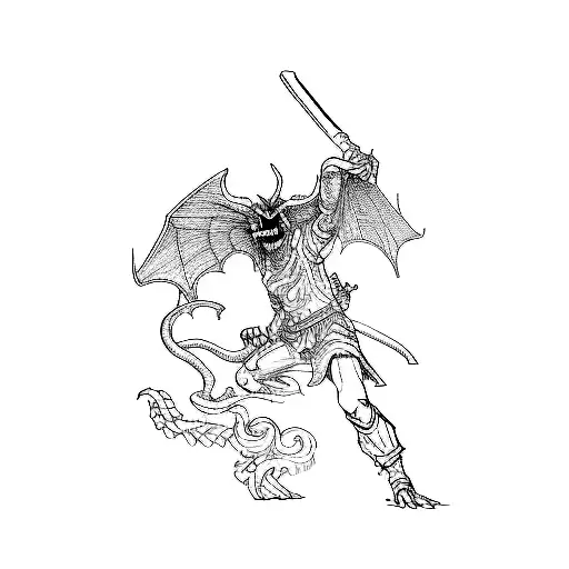 A Statue Of A Demon Holding A Sword