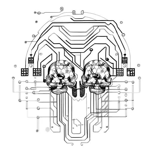 A Futuristic Skull With Circuitry And Computer Code Flowing Through It