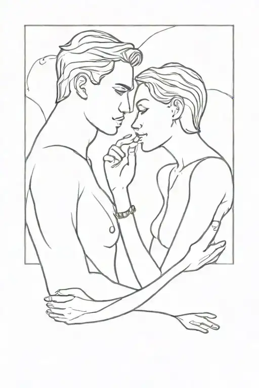 Simple Line Art Of A Man And A Woman In Love