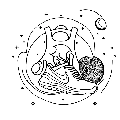 A Minimalist Tattoo Of A Running Shoe With A Moon Symbol On It