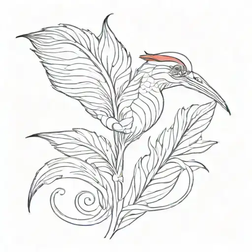 Tiny Red Phoenix Feather Transforming Into An Iris