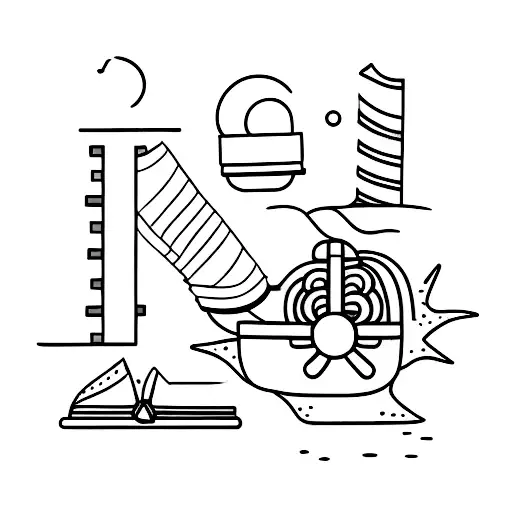 A Minimalist Tattoo Of A Beach Scene With A Book And A Dumbbell