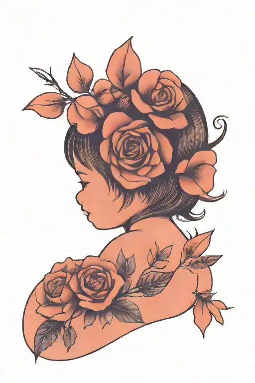 Smiling Baby Girl With Flowers And Heart