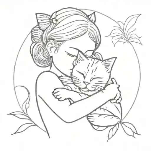 Little Girl Hugging Ginger Cat