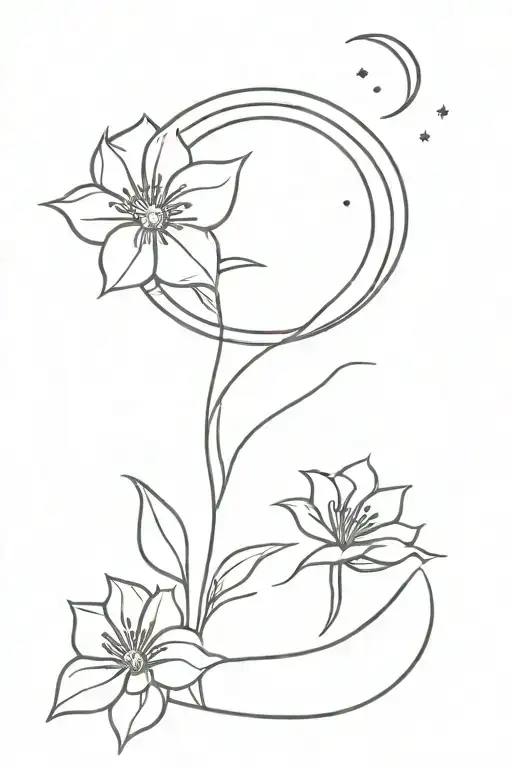 Outline Of Flower And Moon