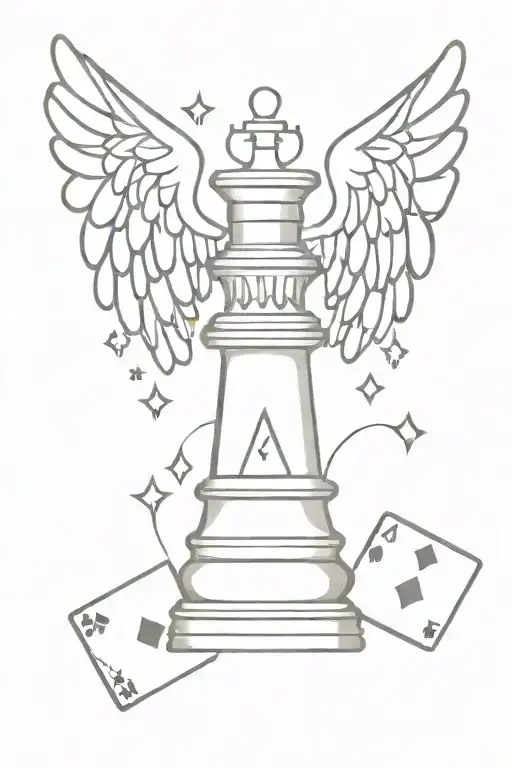 King Chess Piece With Angel Wings And Cards Orbiting Around It