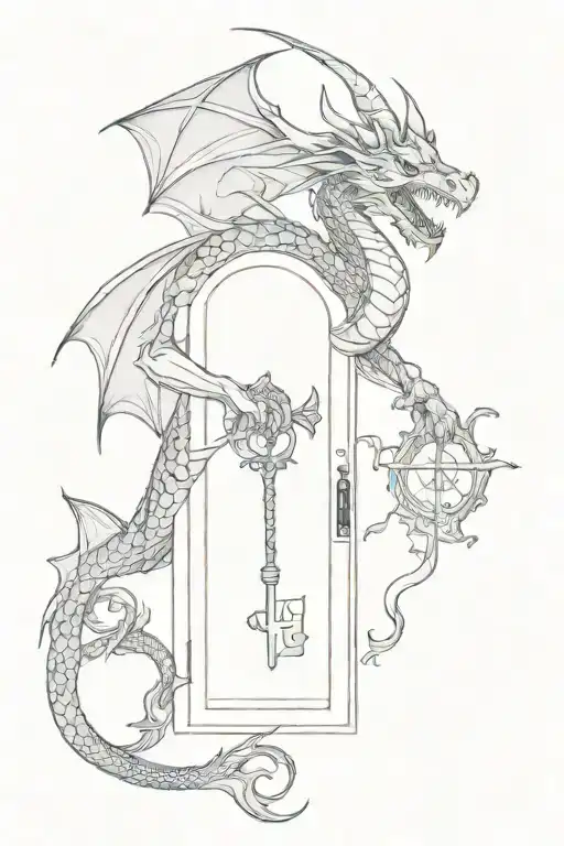Dragon And Key Unlocking A Door