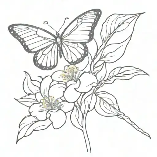 Create A Sketch Tattoo Featuring Elements With A Butterfly And Birth Flower