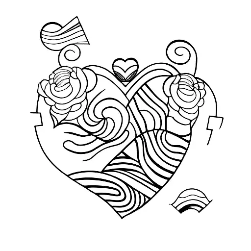 A Minimalist Tattoo Of A Peaceful Beach Scene With A Heart Symbolizing Love