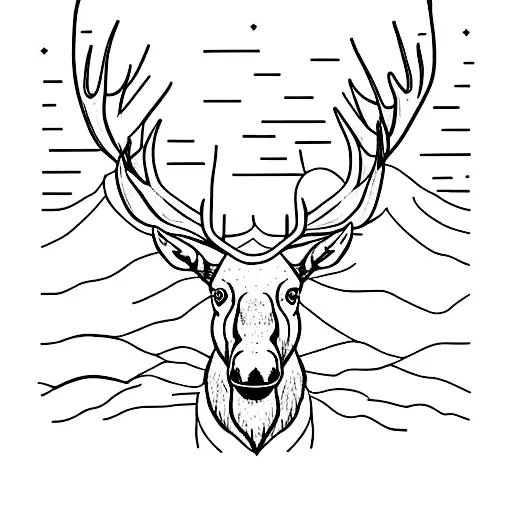 A Minimalist Tattoo Of A Moose In A Serene Forest Setting