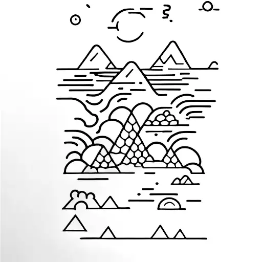 A Vertical Minimalist Tattoo Of A Mountain Range Reflecting On A Serene Lake