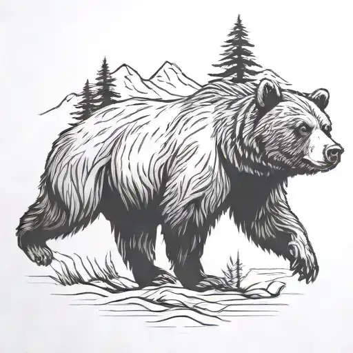 Roaring Grizzly Bear Running Through The Woods And Mountins
