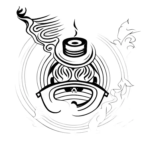 A Tattoo Of A Woman Playing A Guitar With Smoke Forming The Shape Of A Cigar In The Background