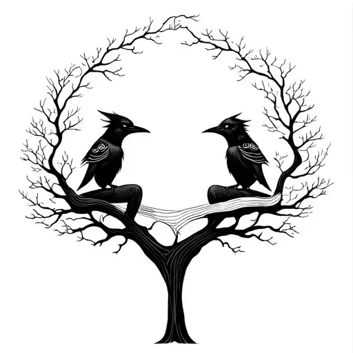 Hunin And Munin Sitting On Top Of The Tree Of Knowledge