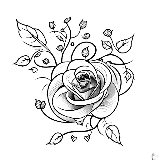 A Minimalist Tattoo Of A Rose Vine With Small Bird Fluttering Around