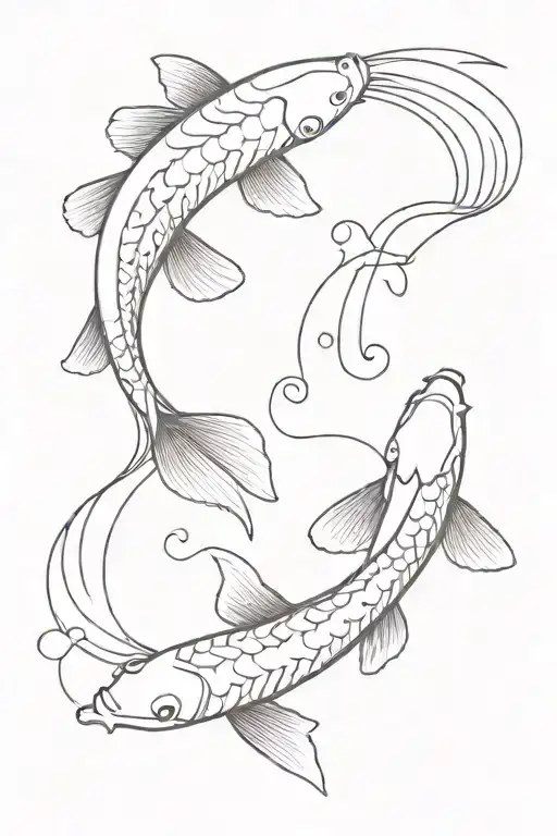 Two Koi Fish With Waves