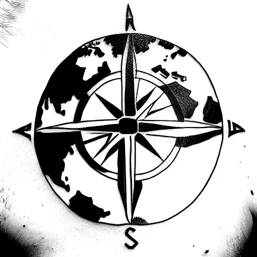 World Map Inside A Compass