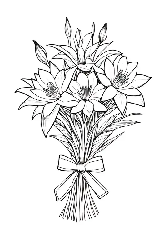 Fine Line Flower Bouquet With Water Lily And Gladiolus Tied With A Bow